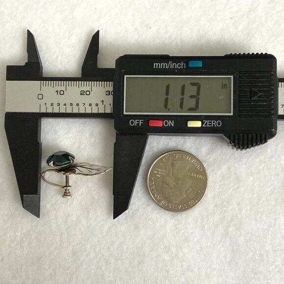 VTG Sterling Silver 925 Round Faceted Green Glass Leaf Screw Back Earrings - Picture 13 of 16